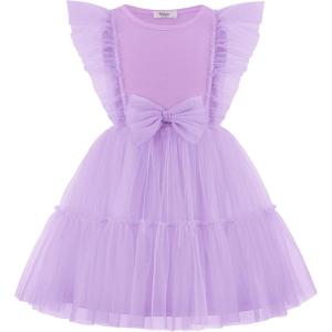Arshiner Toddler Tutu Dress Girls Tulle Ruffle Bowknot Dresses Summer Wedding Birthday Party Formal Princess Dress 2-6T(Purple)