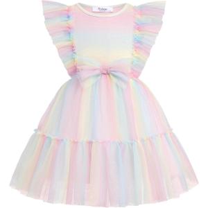 Arshiner Toddler Tutu Dress Girls Tulle Ruffle Bowknot Dresses Summer Wedding Birthday Party Formal Princess Dress 2-6T(Rainbow)