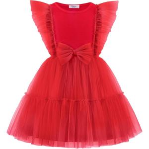 Arshiner Toddler Tutu Dress Girls Tulle Ruffle Bowknot Dresses Summer Wedding Birthday Party Formal Princess Dress 2-6T(Red)