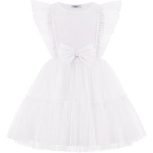 Arshiner Toddler Tutu Dress Girls Tulle Ruffle Bowknot Dresses Summer Wedding Birthday Party Formal Princess Dress 2-6T(White)