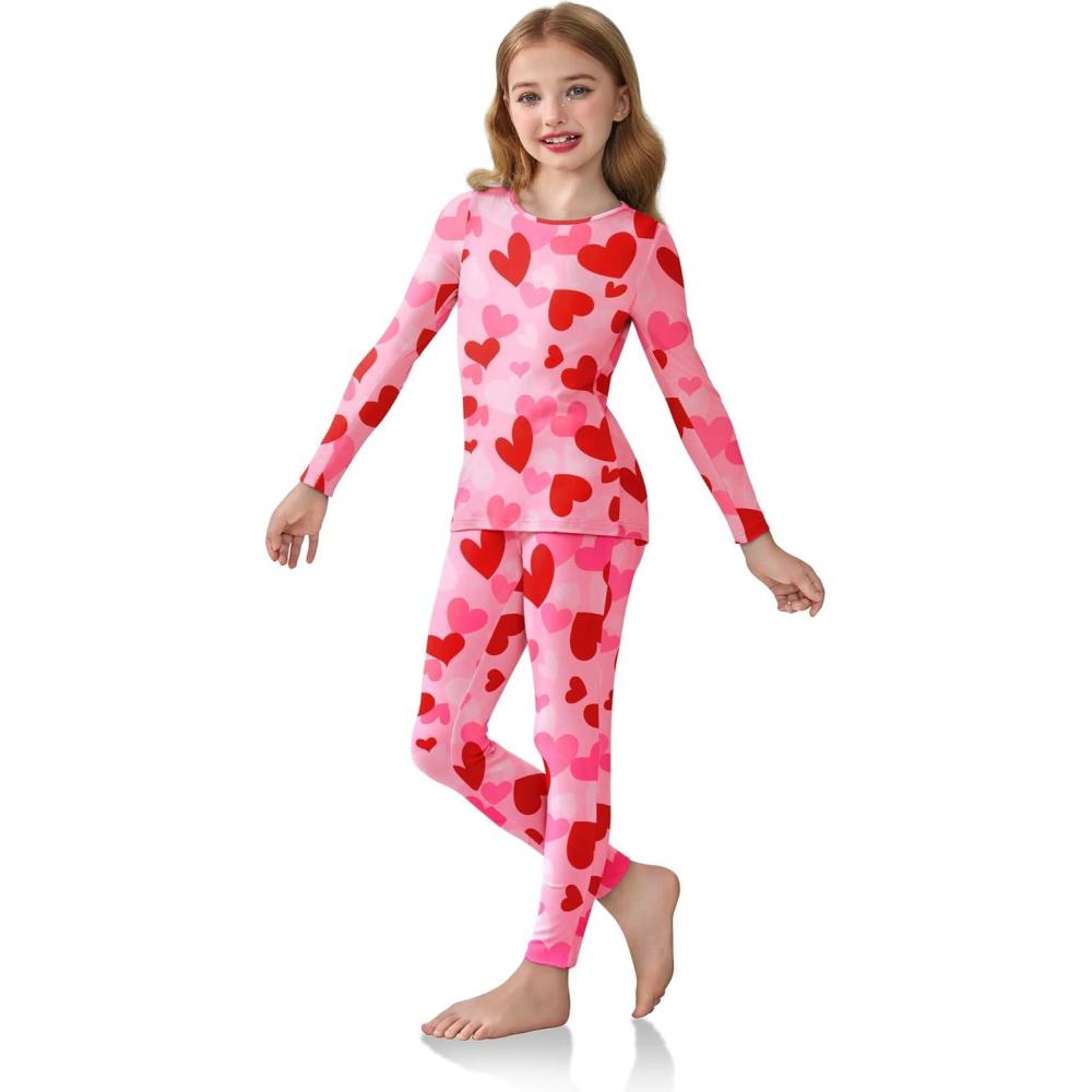 image:imageArshiner Girls Clothes 2 Piece Fall Outfits Slim Long Sleeve Shirt and Leggings Set Kids Thermal Underwear setsLove Print