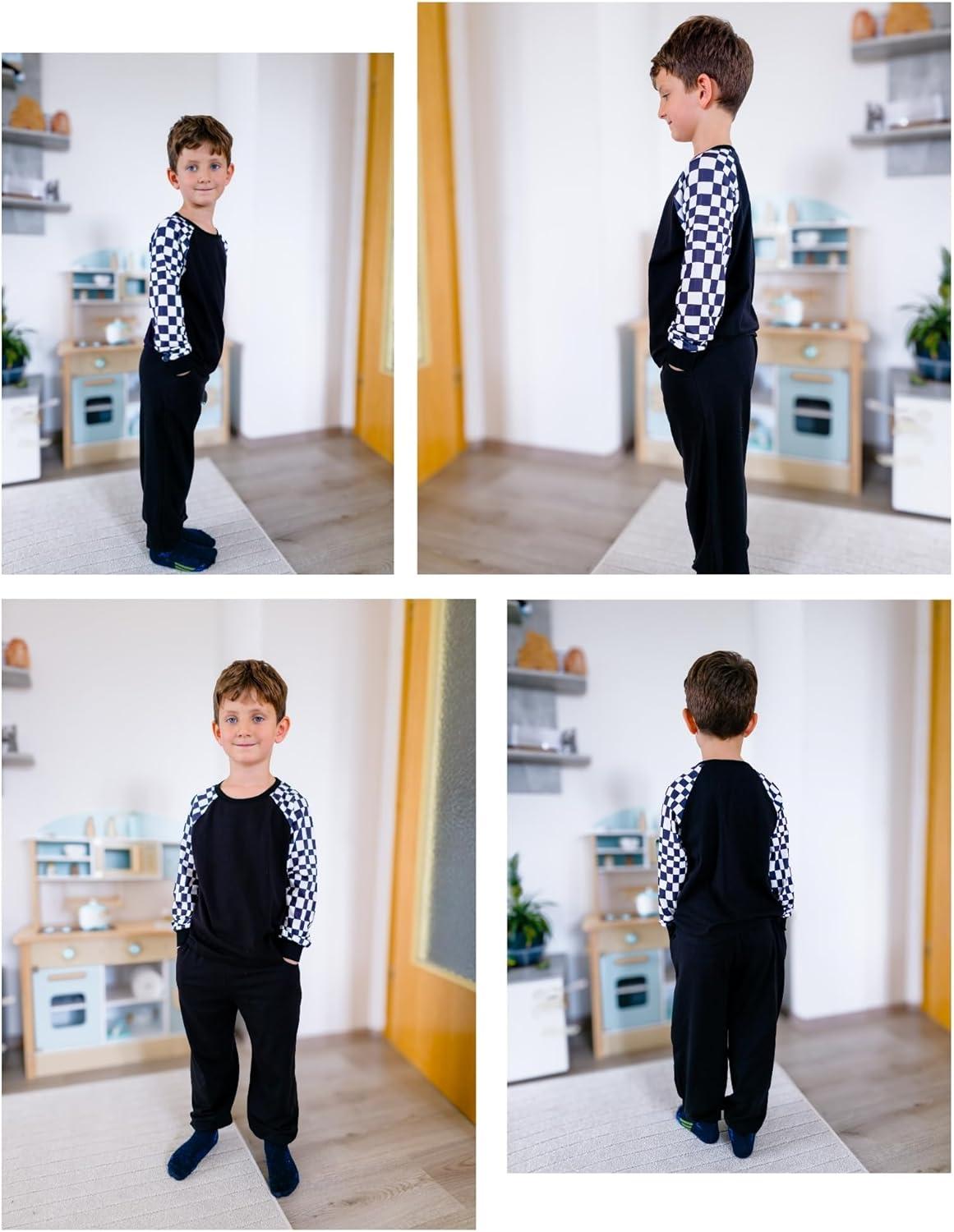 image:imageArshiner Boys Clothes Set Long Raglan Sleeve TShirts Casual Pants 2Pcs Colorblock Fall Outfits for KidsBlack Black White Checked