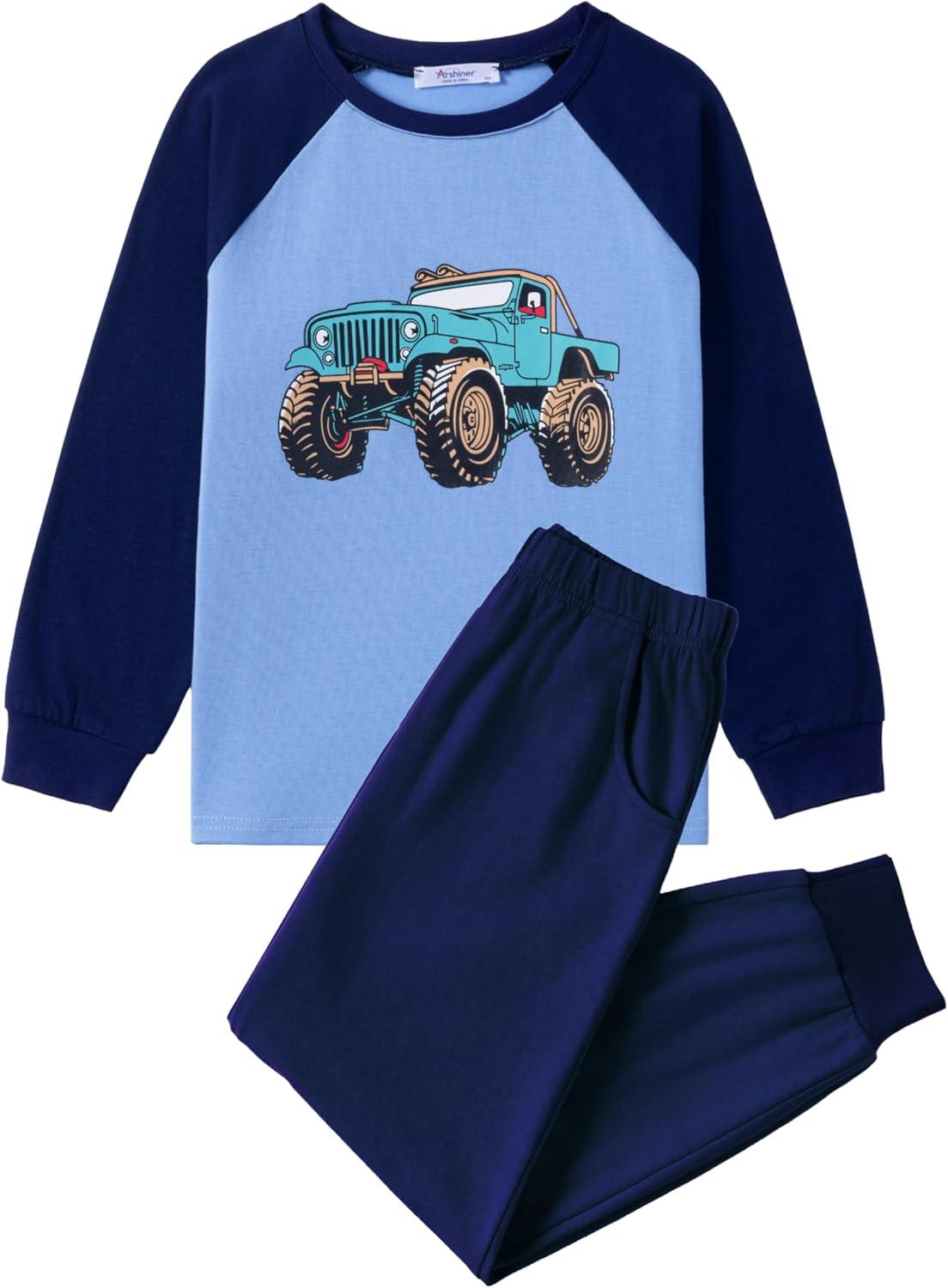 image:imageArshiner Boys Clothes Set Long Raglan Sleeve TShirts Casual Pants 2Pcs Colorblock Fall Outfits for KidsBlue Truck