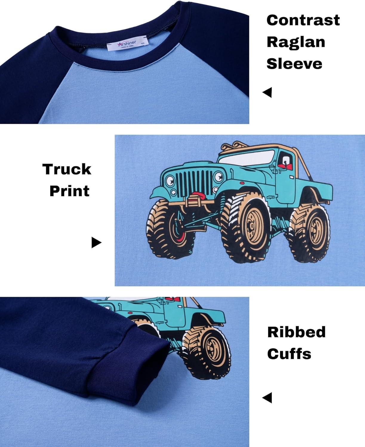 image:imageArshiner Boys Clothes Set Long Raglan Sleeve TShirts Casual Pants 2Pcs Colorblock Fall Outfits for KidsBlue Truck