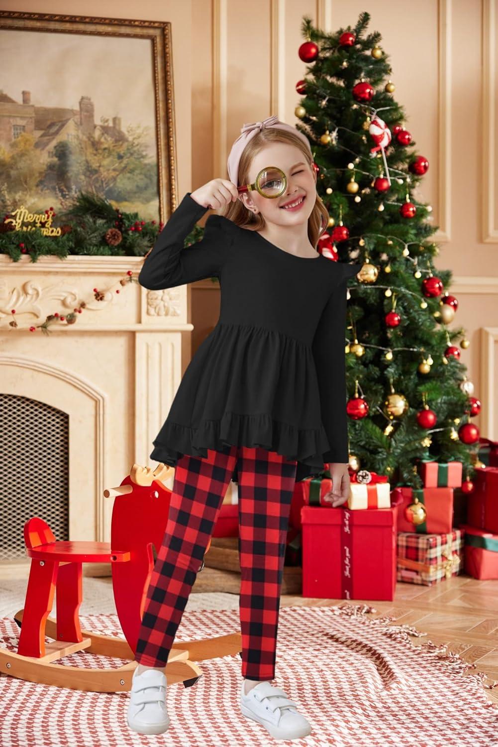 image:imageArshiner Toddler Girl Clothes Ruffle Trim Long Sleeve Pullover Top and Floral Print Leggings Fall Outfits Kids Clothing SetsChristmas