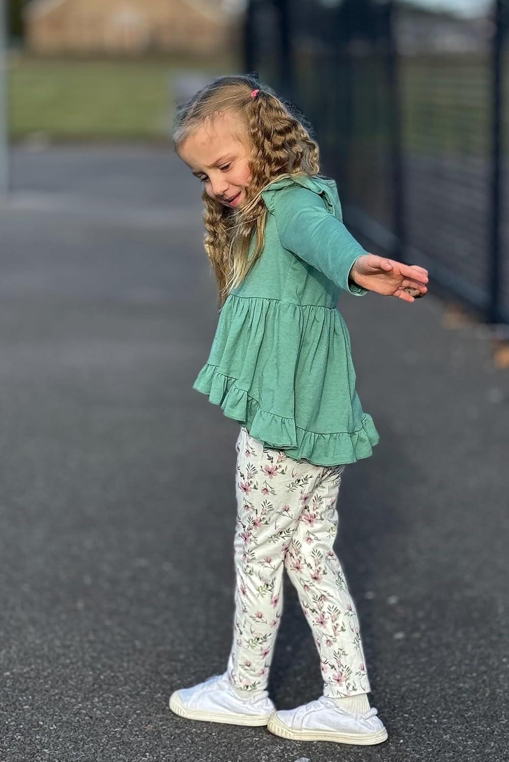 image:imageArshiner Toddler Girl Clothes Ruffle Trim Long Sleeve Pullover Top and Floral Print Leggings Fall Outfits Kids Clothing SetsGreenflower