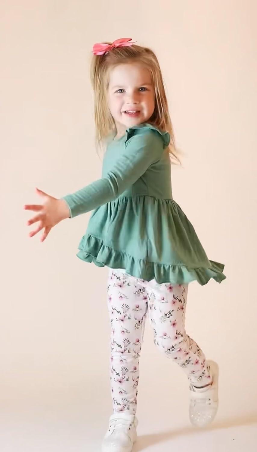 image:imageArshiner Toddler Girl Clothes Ruffle Trim Long Sleeve Pullover Top and Floral Print Leggings Fall Outfits Kids Clothing SetsGreenflower