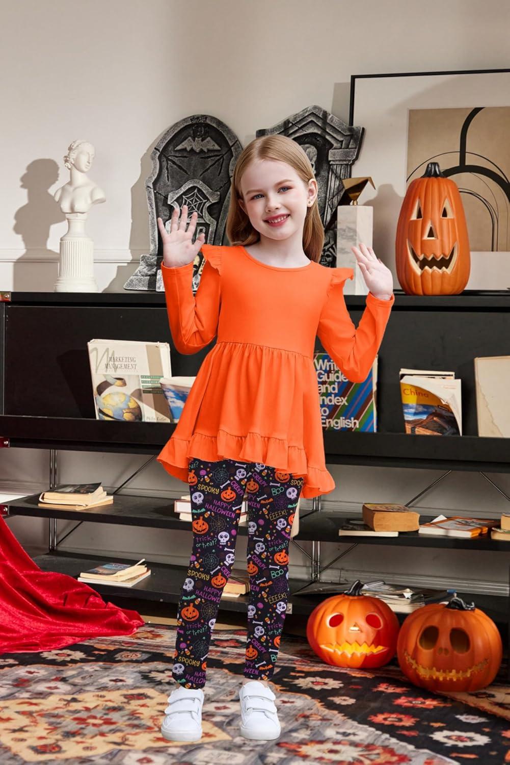 image:imageArshiner Toddler Girl Clothes Ruffle Trim Long Sleeve Pullover Top and Floral Print Leggings Fall Outfits Kids Clothing SetsHalloween