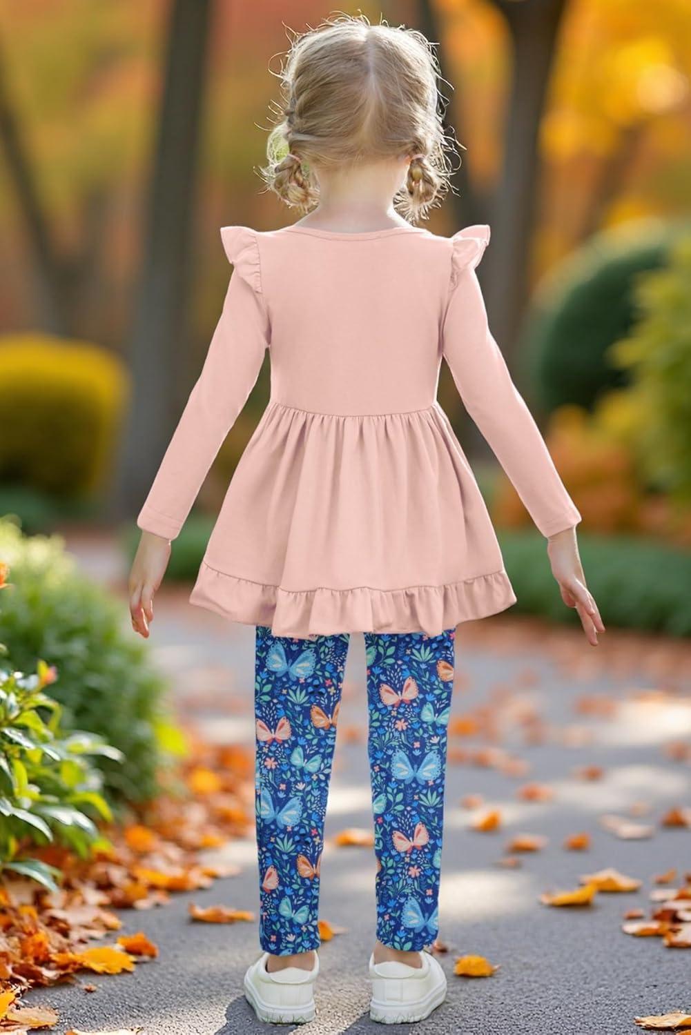 image:imageArshiner Toddler Girl Clothes Ruffle Trim Long Sleeve Pullover Top and Floral Print Leggings Fall Outfits Kids Clothing SetsPinkbutterfly