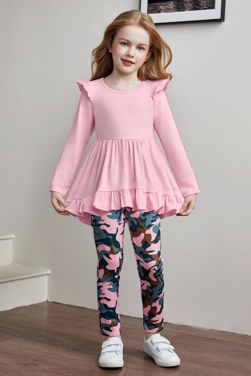 image:imageArshiner Toddler Girl Clothes Ruffle Trim Long Sleeve Pullover Top and Floral Print Leggings Fall Outfits Kids Clothing SetsPinkcamouflage