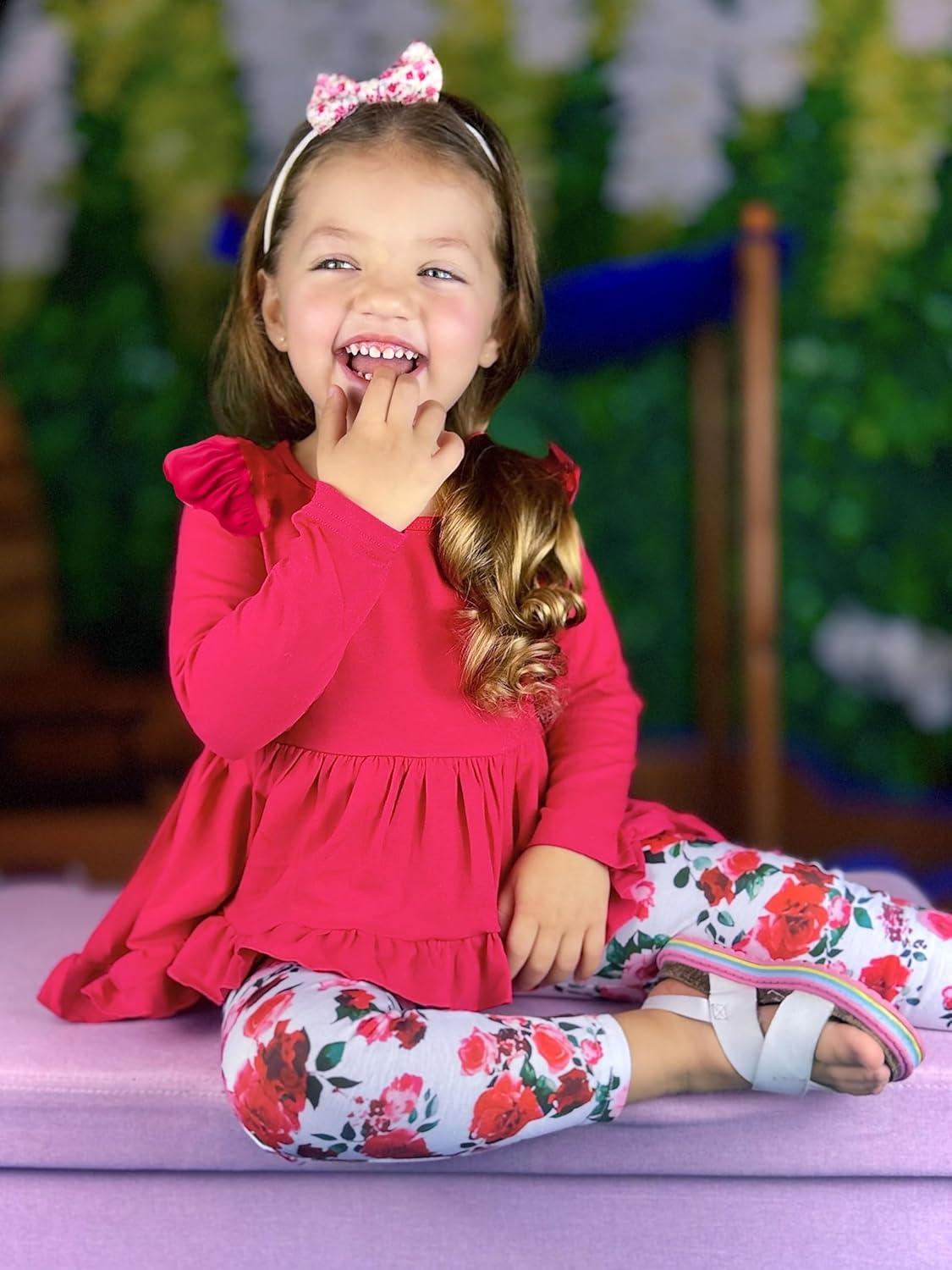 image:imageArshiner Toddler Girl Clothes Ruffle Trim Long Sleeve Pullover Top and Floral Print Leggings Fall Outfits Kids Clothing SetsRedflower