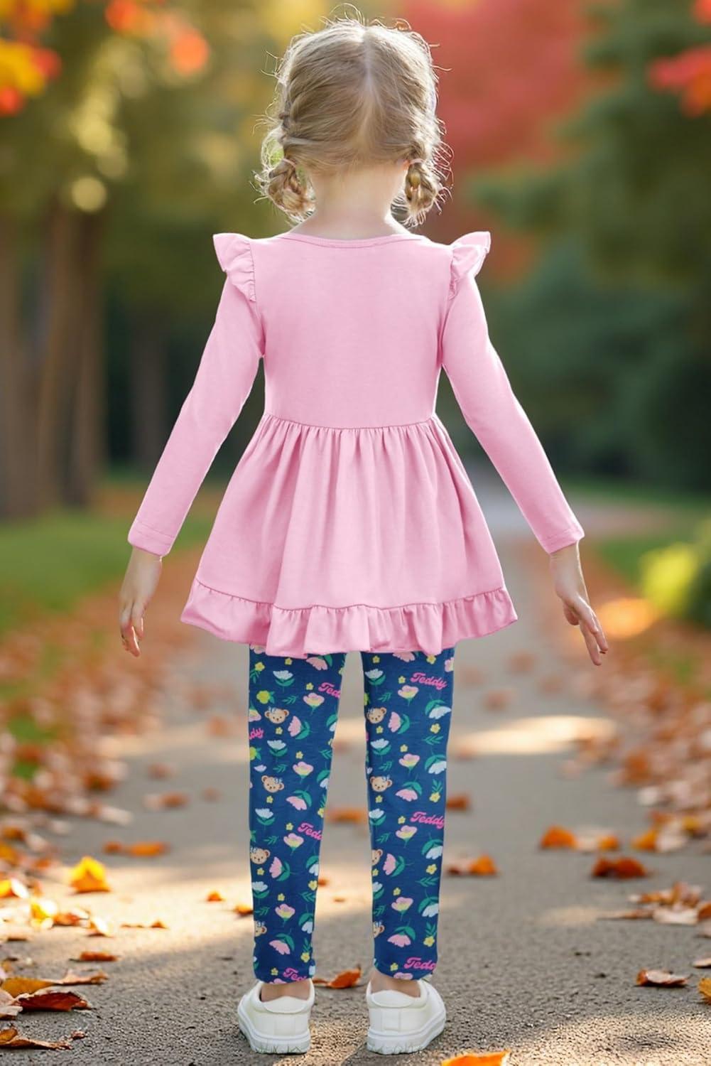 image:imageArshiner Toddler Girl Clothes Ruffle Trim Long Sleeve Pullover Top and Floral Print Leggings Fall Outfits Kids Clothing SetsTeddy