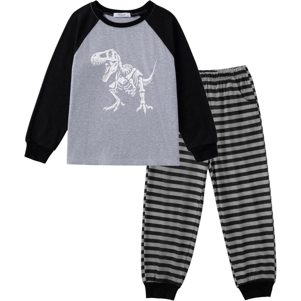image:imageArshiner Boys Clothes Set Long Raglan Sleeve TShirts Casual Pants 2Pcs Colorblock Fall Outfits for KidsDinosaur Grey Black