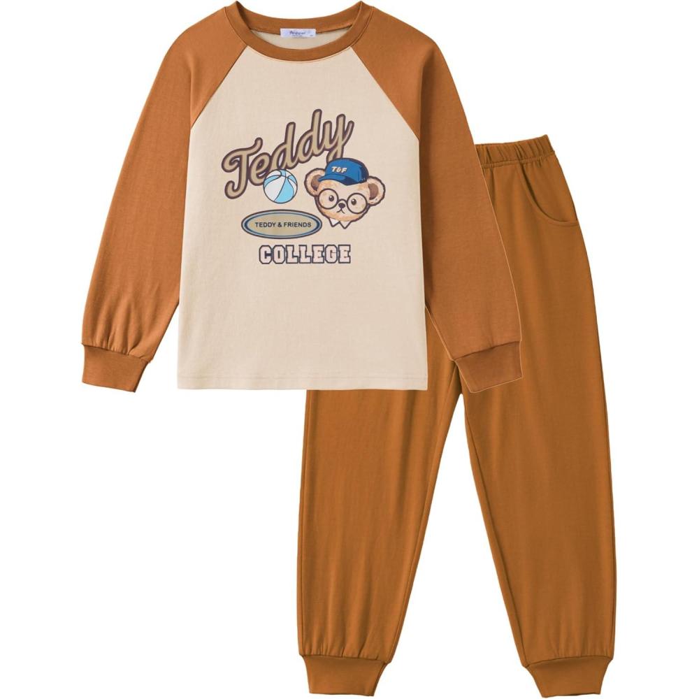 image:imageArshiner Boys Clothes Set Long Raglan Sleeve TShirts Casual Pants 2Pcs Colorblock Fall Outfits for KidsTeddy Cream Brown