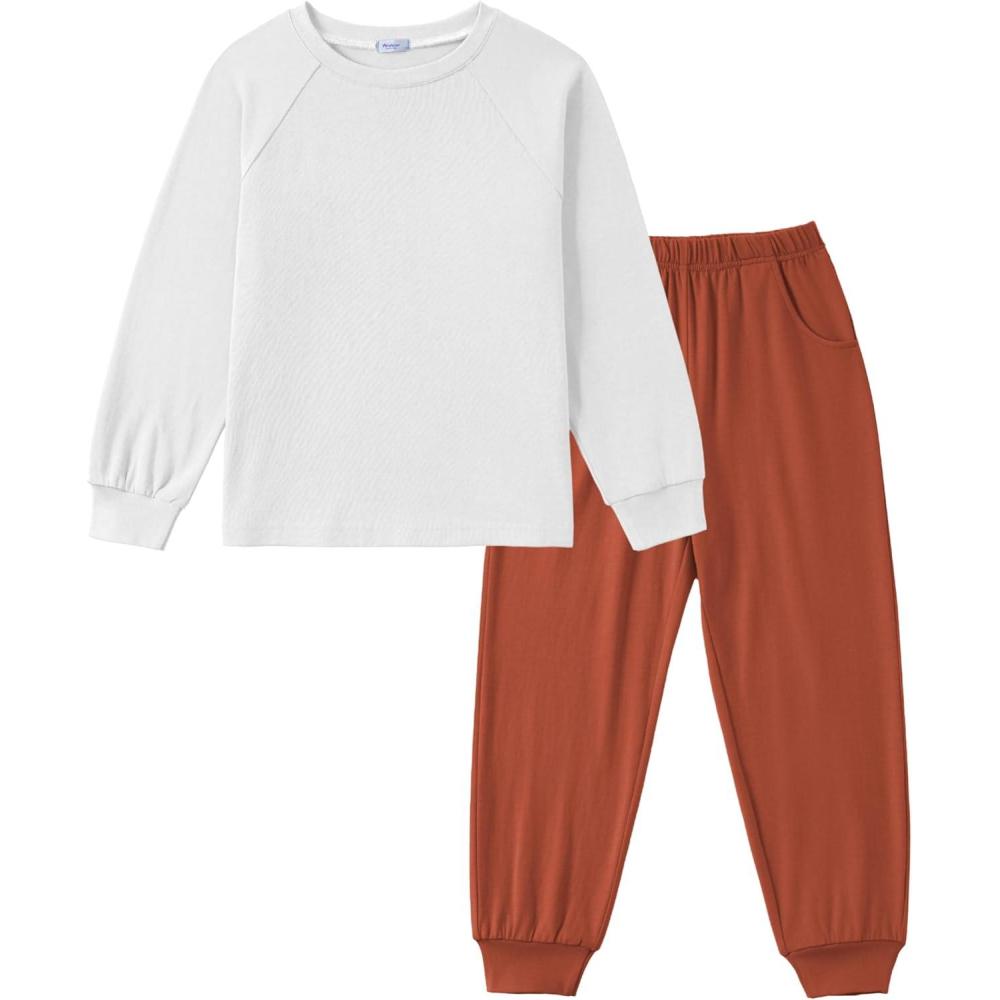 image:imageArshiner Boys Clothes Set Long Raglan Sleeve TShirts  Casual Pants 2Pcs Colorblock Fall Outfits for KidsWhite  Brown