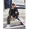 Arshiner Boys Clothes Set Long Raglan Sleeve T-Shirts + Casual Pants 2Pcs Colorblock Fall Outfits for Kids(Black / Ink Splatter Print)