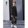Arshiner Boys Clothes Set Long Raglan Sleeve T-Shirts + Casual Pants 2Pcs Colorblock Fall Outfits for Kids(Black / Ink Splatter Print)