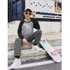 Arshiner Boys Clothes Set Long Raglan Sleeve T-Shirts + Casual Pants 2Pcs Colorblock Fall Outfits for Kids(Dinosaur / Grey / Black)