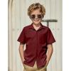 Arshiner Boys Short Sleeve Dress Shirts Solid Button Down Shirts Summer Formal Uniform Shirt with Pocket(Wine Red)