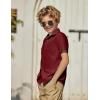 Arshiner Boys Short Sleeve Dress Shirts Solid Button Down Shirts Summer Formal Uniform Shirt with Pocket(Wine Red)
