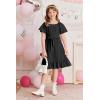 Arshiner Girls Dresses Kids Summer Square Neck Ruffle Hem Belted Dress with Pockets for 5-12 Years(Black)