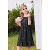Arshiner Girls Dresses Kids Summer Square Neck Ruffle Hem Belted Dress with Pockets for 5-12 Years(Black)