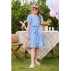 Arshiner Girls Dresses Kids Summer Square Neck Ruffle Hem Belted Dress with Pockets for 5-12 Years(Light Blue)