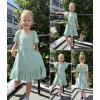 Arshiner Girls Dresses Kids Summer Square Neck Ruffle Hem Belted Dress with Pockets for 5-12 Years(Light Green)