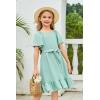 Arshiner Girls Dresses Kids Summer Square Neck Ruffle Hem Belted Dress with Pockets for 5-12 Years(Light Green)