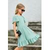 Arshiner Girls Dresses Kids Summer Square Neck Ruffle Hem Belted Dress with Pockets for 5-12 Years(Light Green)