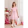 Arshiner Girls Dresses Kids Summer Square Neck Ruffle Hem Belted Dress with Pockets for 5-12 Years(Light Pink)