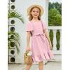 Arshiner Girls Dresses Kids Summer Square Neck Ruffle Hem Belted Dress with Pockets for 5-12 Years(Light Pink)