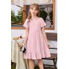 Arshiner Girls Dresses Kids Summer Square Neck Ruffle Hem Belted Dress with Pockets for 5-12 Years(Light Pink)