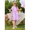 Arshiner Girls Dresses Kids Summer Square Neck Ruffle Hem Belted Dress with Pockets for 5-12 Years(Lilac)