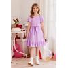 Arshiner Girls Dresses Kids Summer Square Neck Ruffle Hem Belted Dress with Pockets for 5-12 Years(Lilac)