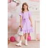 Arshiner Girls Dresses Kids Summer Square Neck Ruffle Hem Belted Dress with Pockets for 5-12 Years(Lilac)