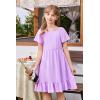Arshiner Girls Dresses Kids Summer Square Neck Ruffle Hem Belted Dress with Pockets for 5-12 Years(Lilac)