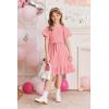 Arshiner Girls Dresses Kids Summer Square Neck Ruffle Hem Belted Dress with Pockets for 5-12 Years(Pink)