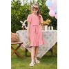 Arshiner Girls Dresses Kids Summer Square Neck Ruffle Hem Belted Dress with Pockets for 5-12 Years(Pink)