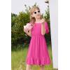 Arshiner Girls Dresses Kids Summer Square Neck Ruffle Hem Belted Dress with Pockets for 5-12 Years(Rose Red)