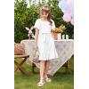 Arshiner Girls Dresses Kids Summer Square Neck Ruffle Hem Belted Dress with Pockets for 5-12 Years(White)