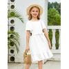 Arshiner Girls Dresses Kids Summer Square Neck Ruffle Hem Belted Dress with Pockets for 5-12 Years(White)