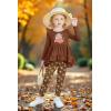 Arshiner Toddler Girl Clothes Ruffle Trim Long Sleeve Pullover Top and Floral Print Leggings Fall Outfits Kids Clothing Sets(Brown-teddy)
