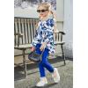 Arshiner Toddler Girl Clothes Ruffle Trim Long Sleeve Pullover Top and Floral Print Leggings Fall Outfits Kids Clothing Sets(Flower-royal Blue)