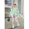 Arshiner Toddler Girl Clothes Ruffle Trim Long Sleeve Pullover Top and Floral Print Leggings Fall Outfits Kids Clothing Sets(Light Green-flower)