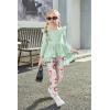 Arshiner Toddler Girl Clothes Ruffle Trim Long Sleeve Pullover Top and Floral Print Leggings Fall Outfits Kids Clothing Sets(Light Green-flower)