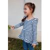 Arshiner Toddler Girl Clothes Ruffle Trim Long Sleeve Pullover Top and Floral Print Leggings Fall Outfits Kids Clothing Sets(Stripe-blue)