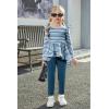 Arshiner Toddler Girl Clothes Ruffle Trim Long Sleeve Pullover Top and Floral Print Leggings Fall Outfits Kids Clothing Sets(Stripe-blue)