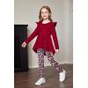 Arshiner Toddler Girl Clothes Ruffle Trim Long Sleeve Pullover Top and Floral Print Leggings Fall Outfits Kids Clothing Sets(Wine Red-leopard)