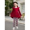Arshiner Toddler Girl Clothes Ruffle Trim Long Sleeve Pullover Top and Floral Print Leggings Fall Outfits Kids Clothing Sets(Wine Red-leopard)